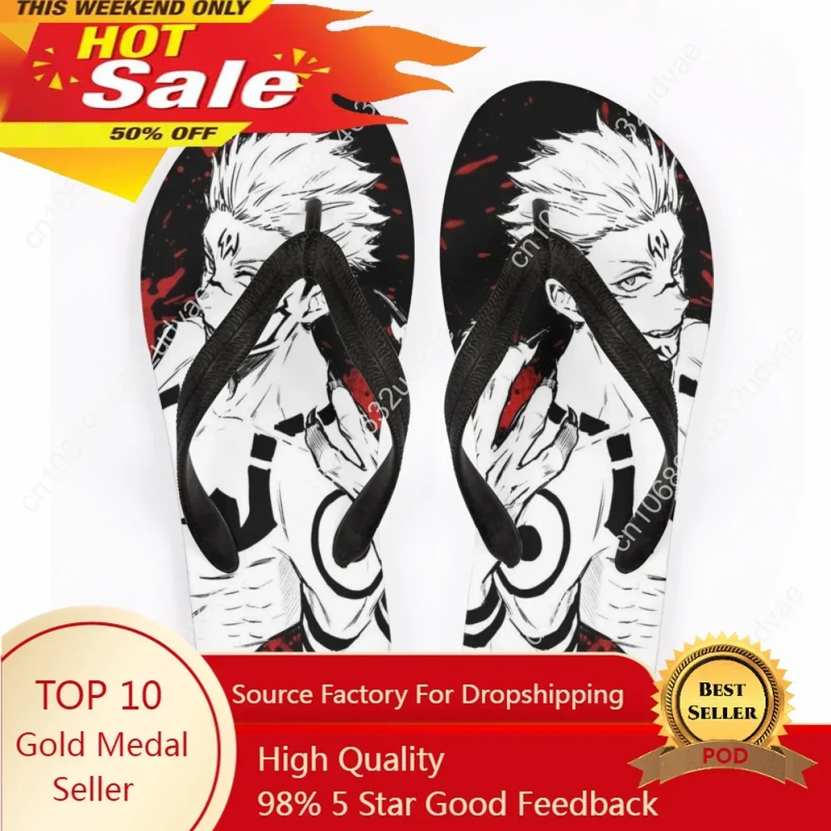 

Women Summer Flip Flops Japan Anime Jujutsu Kaisen Gojo Satoru Couple Home Non-slip Slippers Comfor Outdoor Sandals