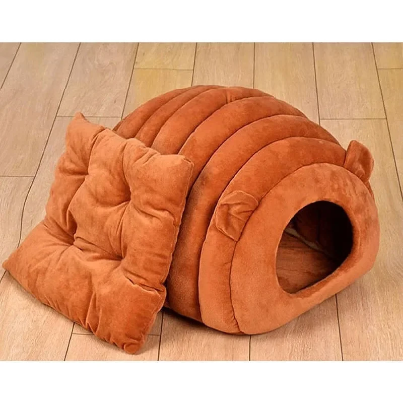 Half Closed Cat House, 4 Season Cute Style Bite Resistant Cat Kennel, Washable Cat Bed for Cats (Small, Brown)