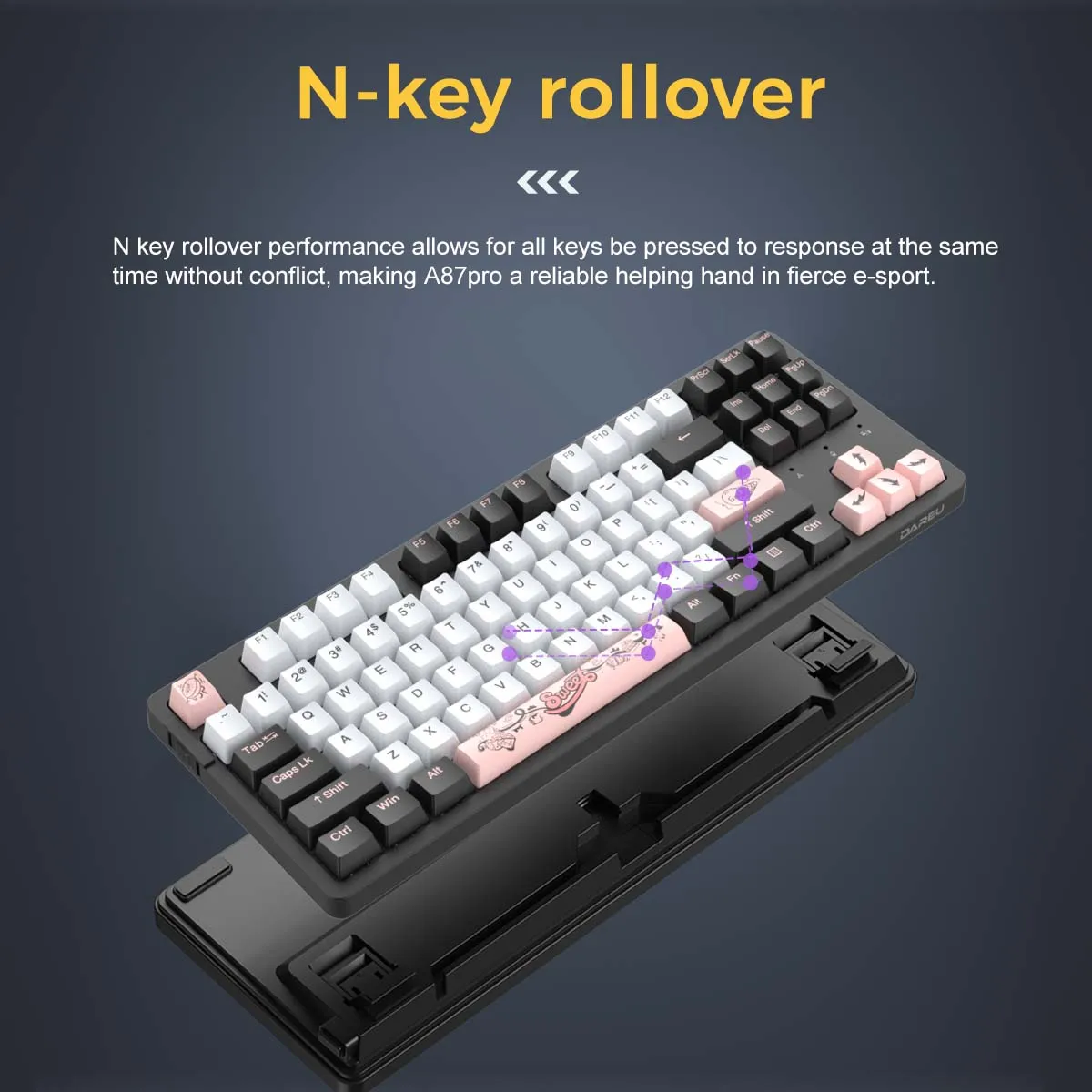 DAREU Đệm Bàn Phím Cơ Trí-Chế Độ Kết Nối Năng Ghi Nhận Hotswap 87 Phím Bàn Phím Không Dây Keycaps PBT Cho chơi Game