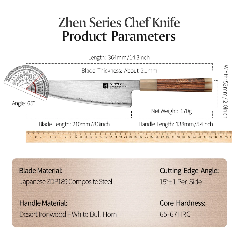 XINZUO 8.3\'\' inch Chef Knife Japanese ZDP189 Composite Steel Kitchen Knives Cleaver 65-67 HRC Meat Knife Kitchen Cooking Tools