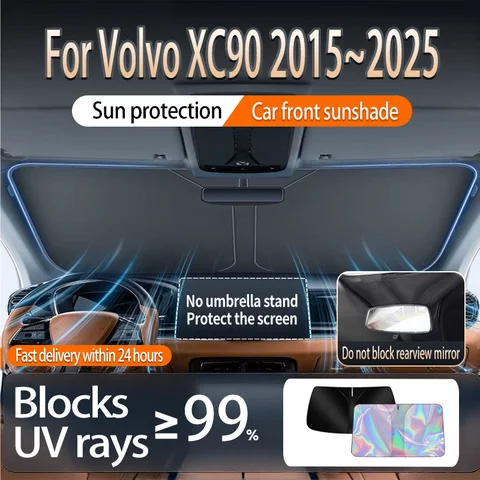 볼보 XC90 용 접이식 반사판 차양 2015 ~ 2025 2023 MK2 자동차 앞 유리 썬 바이저 단열 여름 자동차 액세서리