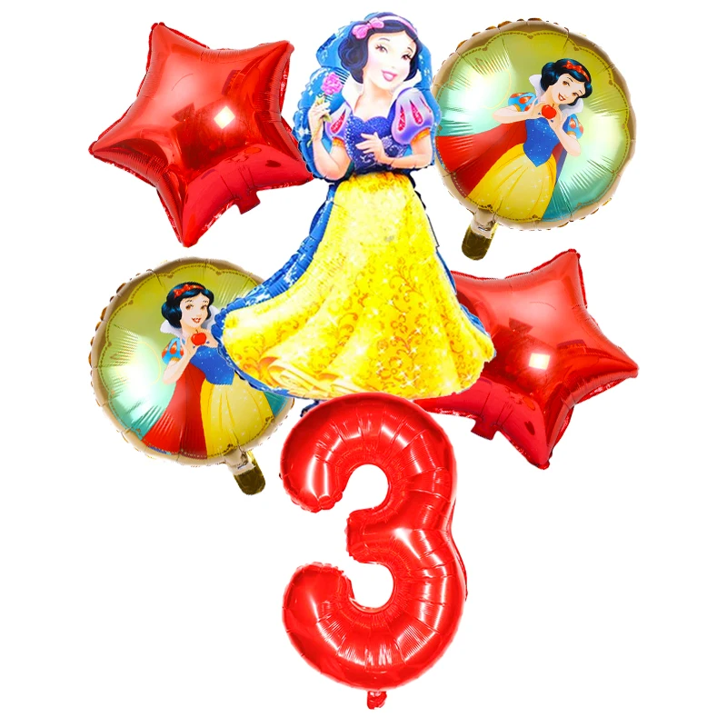 6pcs/set Disney Snow White Theme 32 Inch Red Number Balloons Girls Happy Birthday Party Decorations Baby Shower Toy Balloons