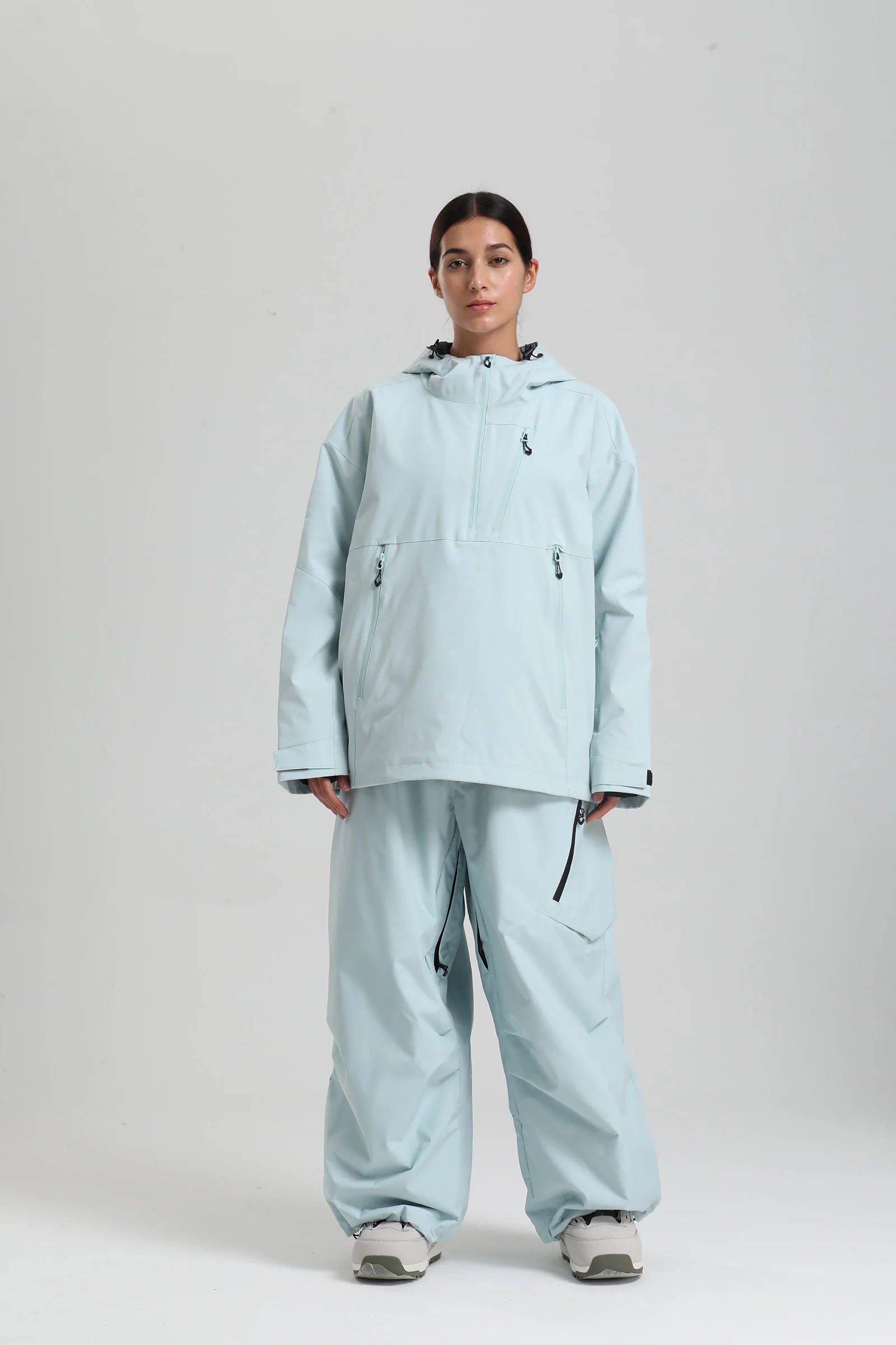 Gsou Snow Damen-Skianzug, lockere Passform, mit Kapuze, winddicht, wasserdicht, atmungsaktiv, professionelle Snowboardjacke und Hose