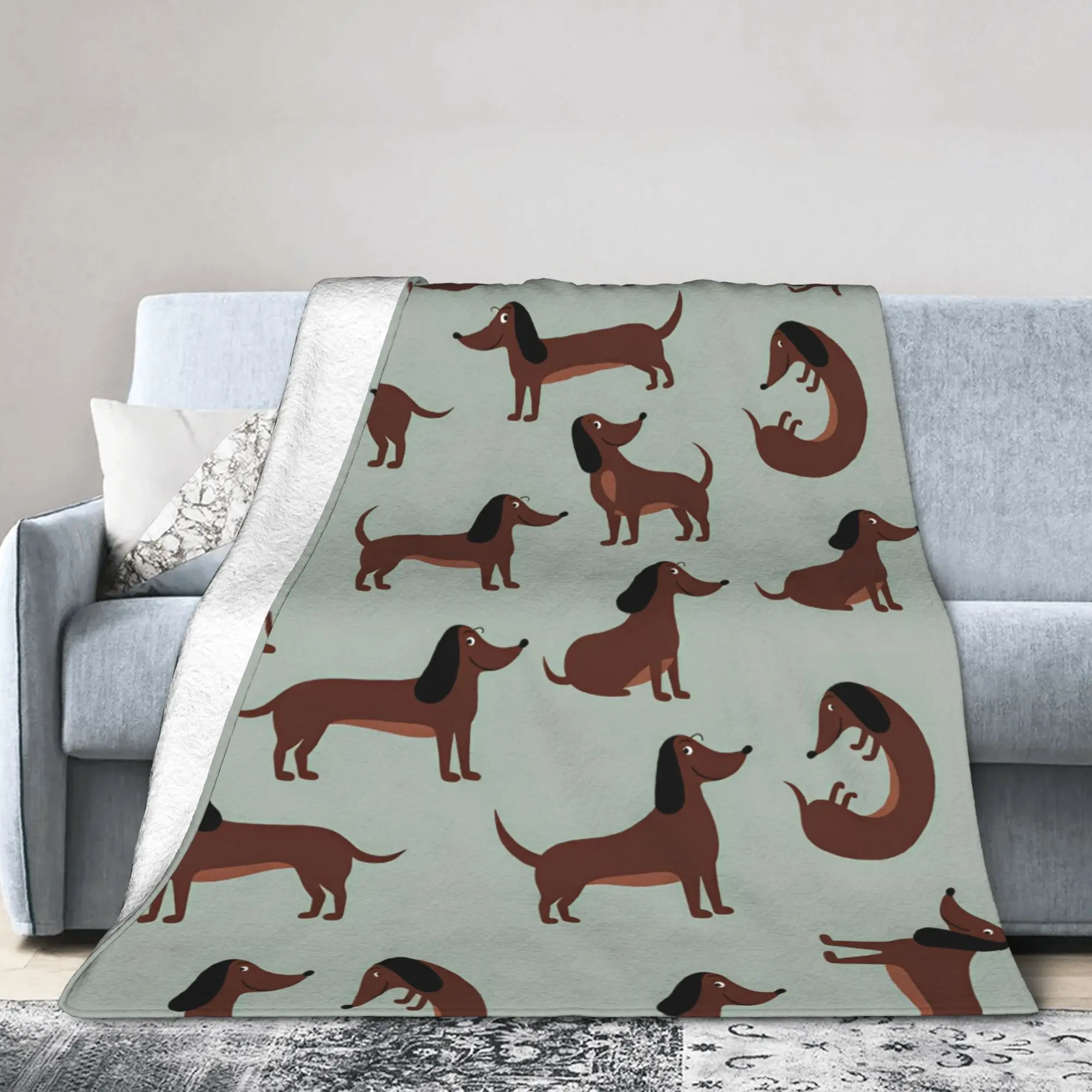 Manta de perro salchicha de dibujos animados, manta polar de otoño/invierno, mantas cálidas transpirables para ropa de cama, alfombra para exteriores