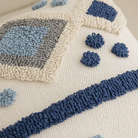 북유럽 블루 Tufted 쿠션 커버 기하학적 스트라이프 그리드 크로 셰 뜨개질 Tassels 베개 커버 소파에 대한 장식 홈 장식 쿠션