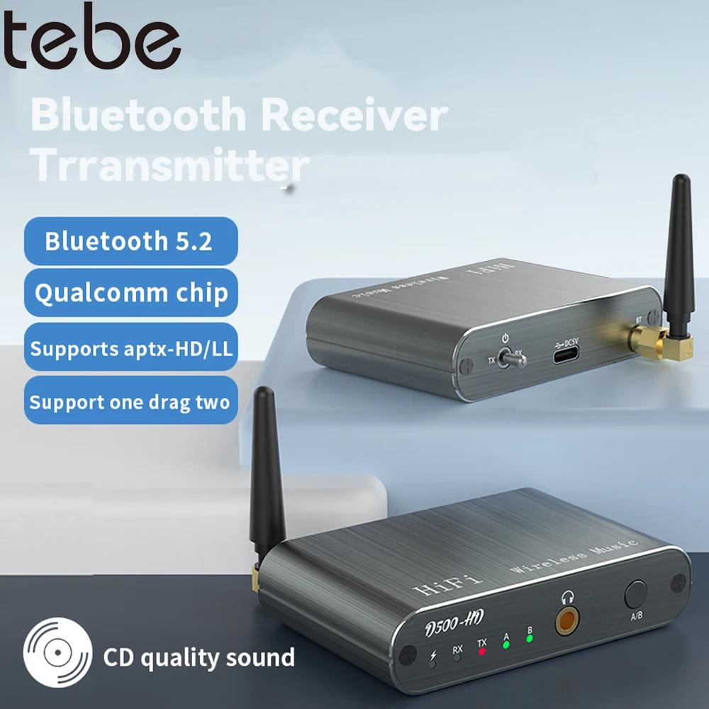 Tebe aptX-HD/LL Bluetooth 5.2 Audio Receiver Transmitter 3.5mm Aux Wireless HIFI Music Adapter Support Connect 2 Deceives