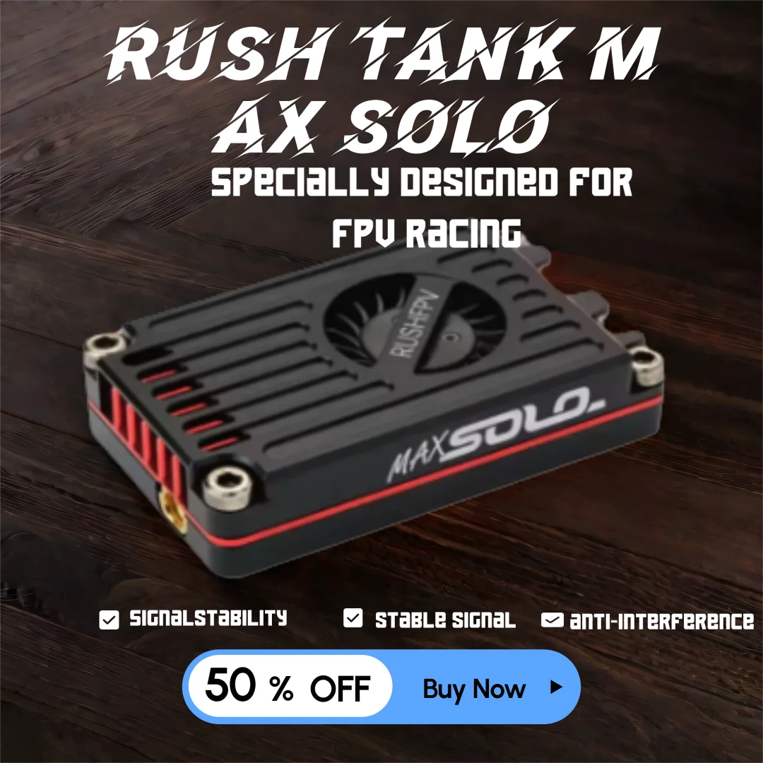 

FPV Long Range Video Transmitter 5.8GHz 2.5W 48CH - RUSH TANK MAX SOLO with CNC Heat Dissipation for Drone
