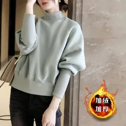 Autumn and Winter Women's Solid High Neck Long Sleeve All-match Korean Loose Pullovers Classic Fashion Casual Office Lady Tops