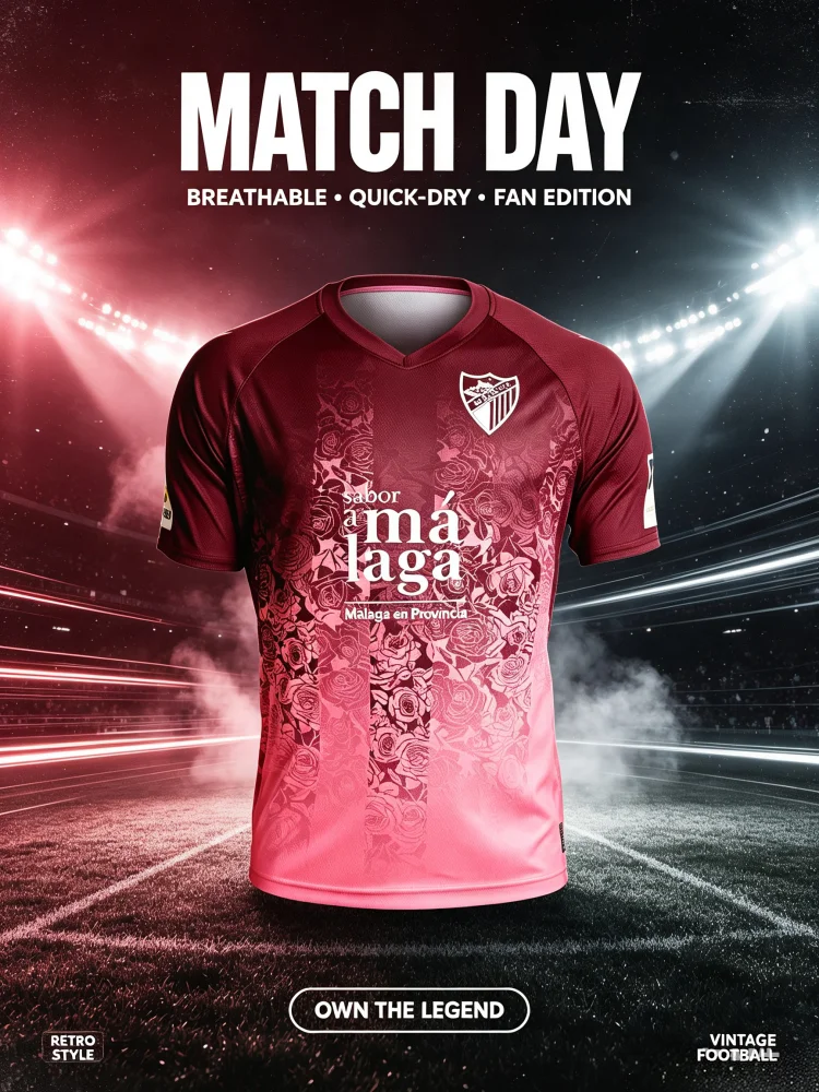2026 New Novel Malaga-Style Football Jersey Men Soccer Uniform 3D Print Match Training Fan Sports T-Shirt Top Family Kids Tees