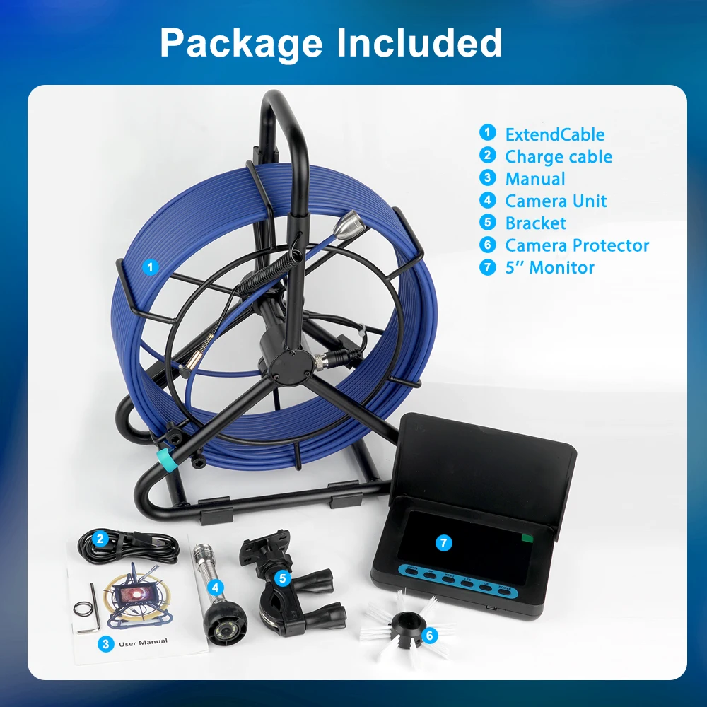 Dearsee 15M/20M/30M/50M Pipe Inspection Camera HD 1080P 5 Inch Monitor DVR Drain Industrial Endoscope Sewer Camera