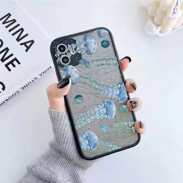 Niedliche Cartoon-Quallen Bedruckte Handyhülle für iPhone X XR XS 16 Plus 12 13 Mini 11 14 15 16 17 Pro Max Matte Stoßfeste Schutzhülle – Detail 5