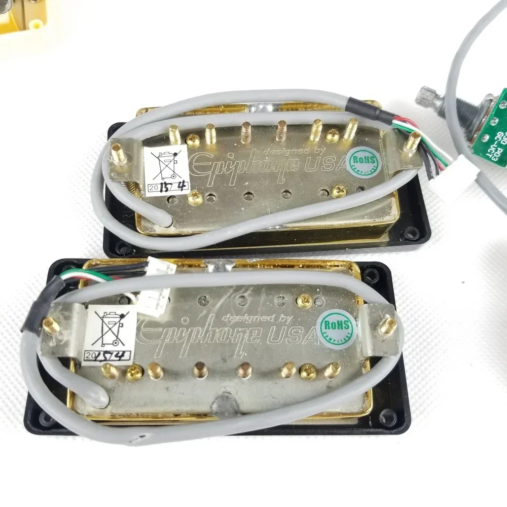 1 Set Original Genuine Epi LP Standard PRO Electric Guitar Alnico Humbucker Pickup Nickel / Gold Cover With Wiring Harness