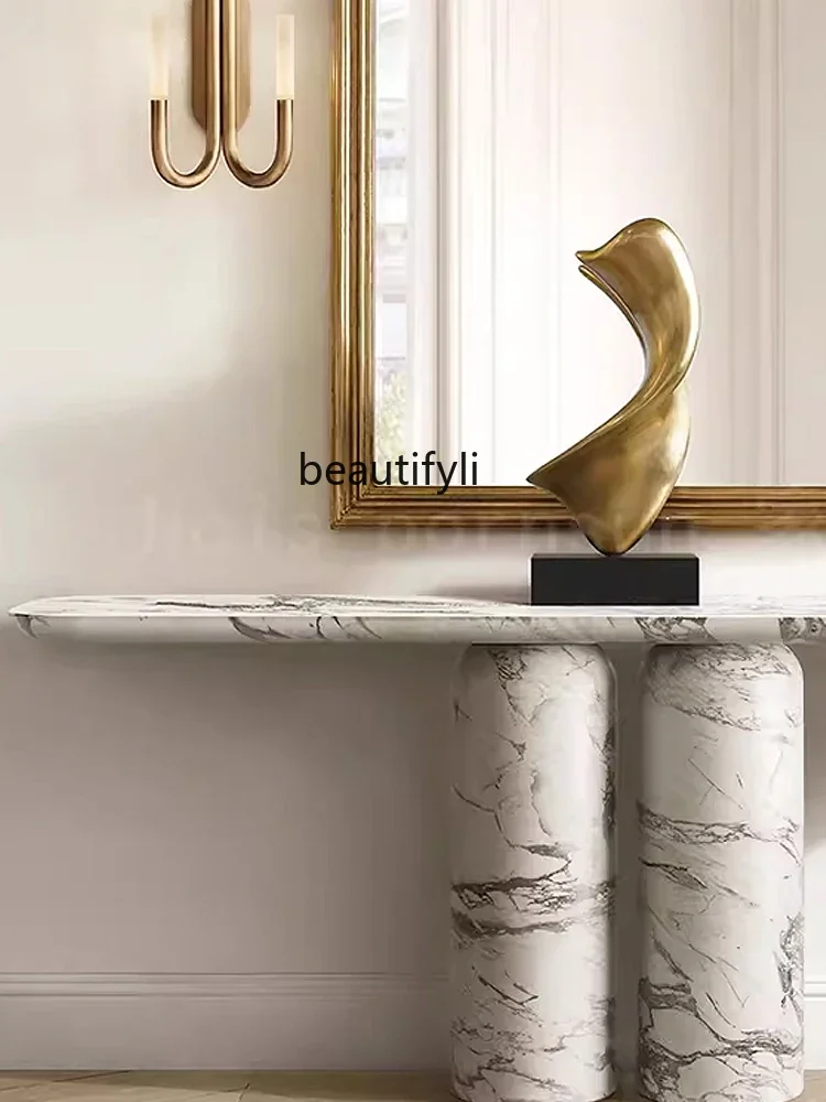 Big flower white luxury stone entrance table New living room entrance corridor Natural marble entrance table