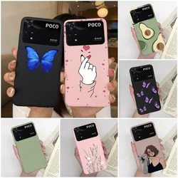 Case For Poco M4 Pro 4G 5G Cute Heart Butterfly Flower Back Cover Soft Silicone Matte Protective Funda For Xiaomi Poco M4 5G