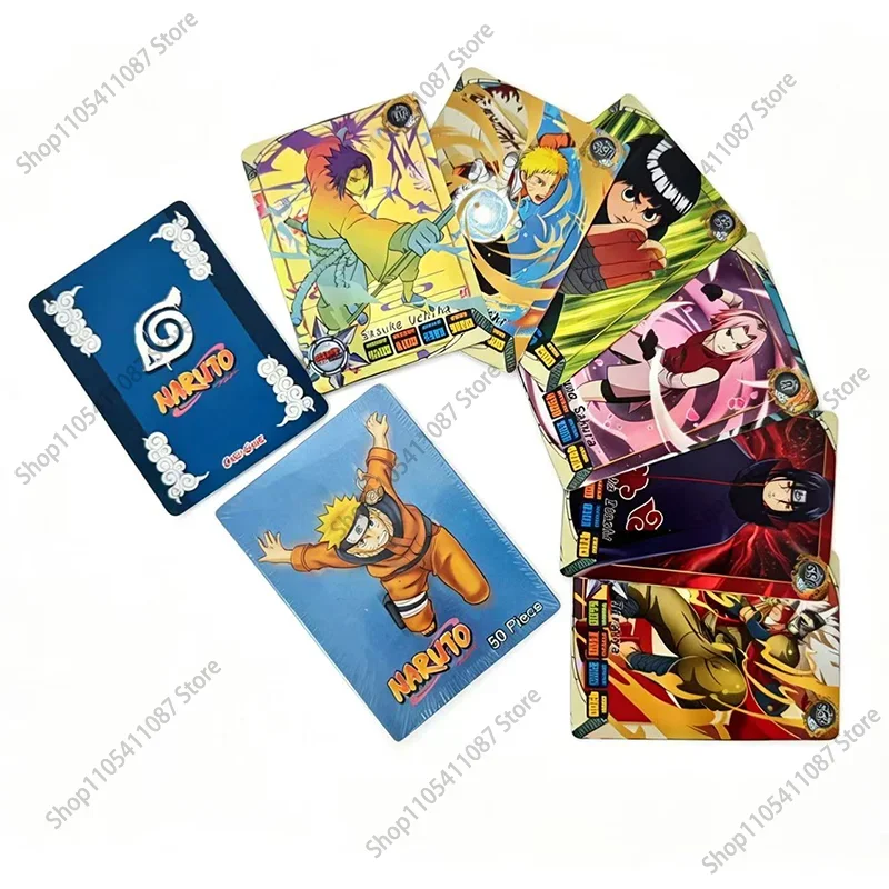 **50pcs Naruto English Cards Flashy Kakashi Uzumaki Naruto Sasuke Board Game Original Box Children's Gift Collection Battle Card