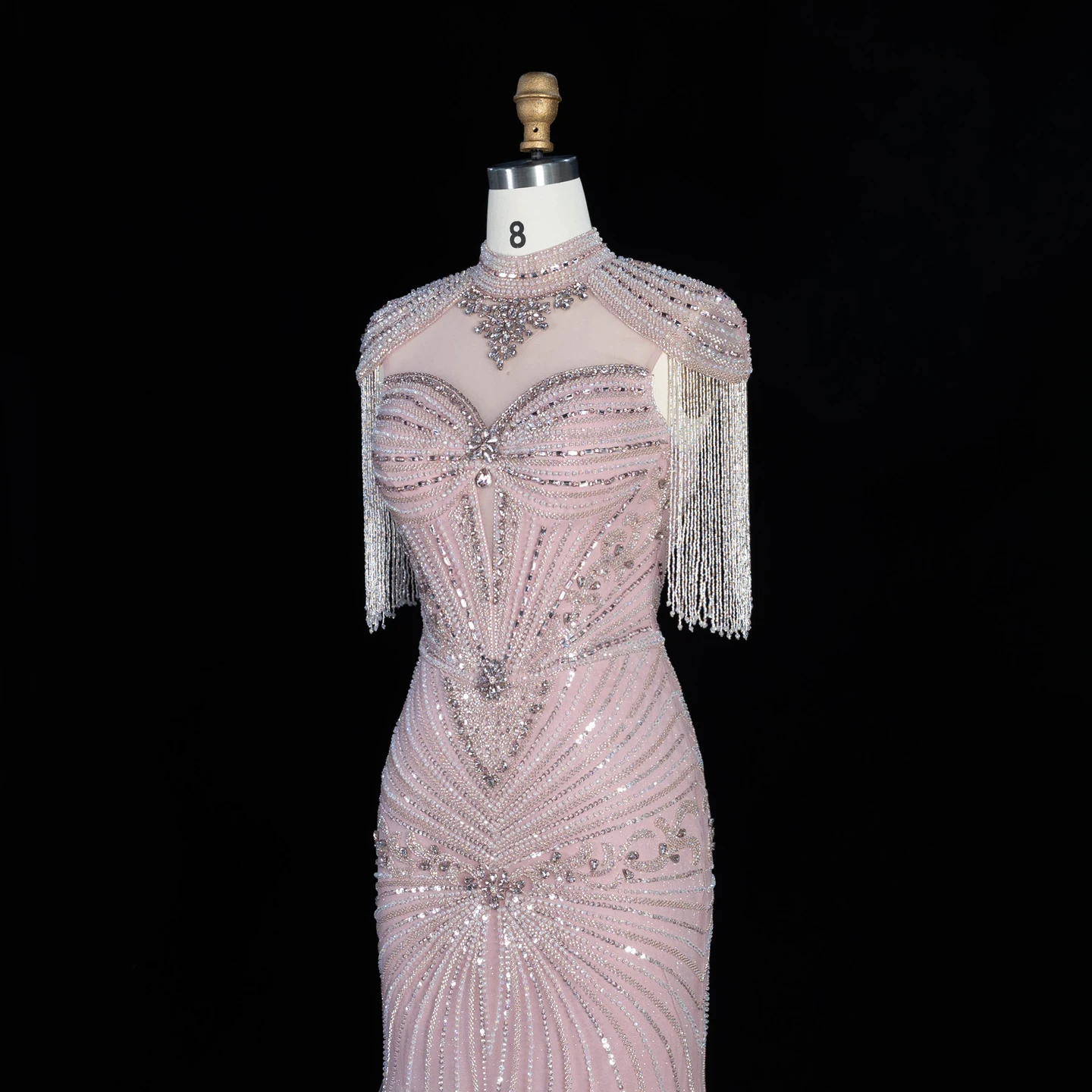 Sharon Said Arabisches Rosa Sweetheart Langes Meerjungfrauen-Abendkleid mit Cape-Quaste für Damen Hochzeitsfeier-Kleider SS190 Maßanfertigung – Detail 7