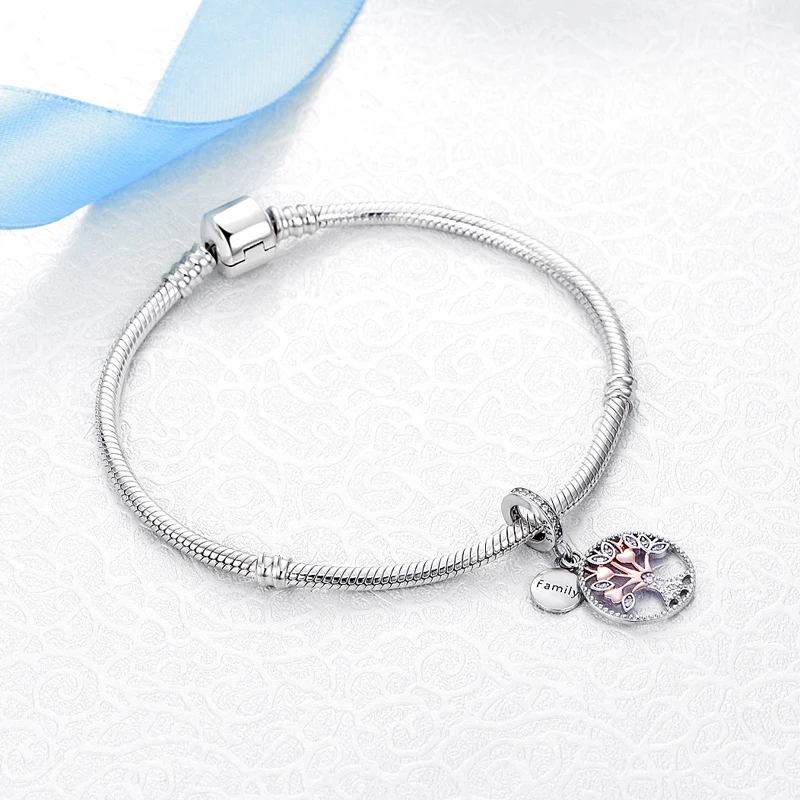 Ciondoli originali in argento Sterling 925 albero genealogico amore cuore mamma ciondolo perline Fit Pan bracciali di marca collane donna gioielli fai da te