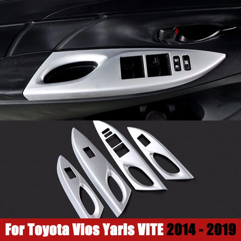 For Toyota Vios Yaris VITE 2014 - 19 Car Styling Accessories ABS Chrome Door Window Glass Lift Control Switch Panel Cover Trim