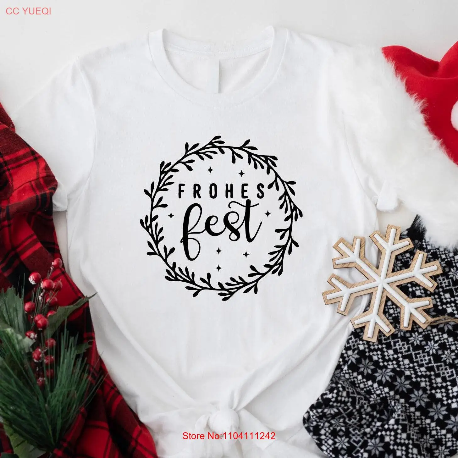 تي شيرت Frohes Fest لموسم الشتاء الألماني وعيد الميلاد وعطلات التقاليد هدية بأكمام طويلة أو قصيرة