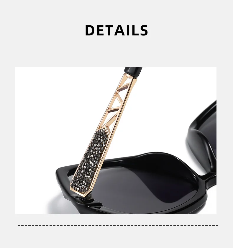 BARCUR Leichte, luxuriöse und elegante Sonnenbrille im Urlaubsstil mit großer Rahmendekoration, Gesichtsform, UV-Schutz – Detail 6