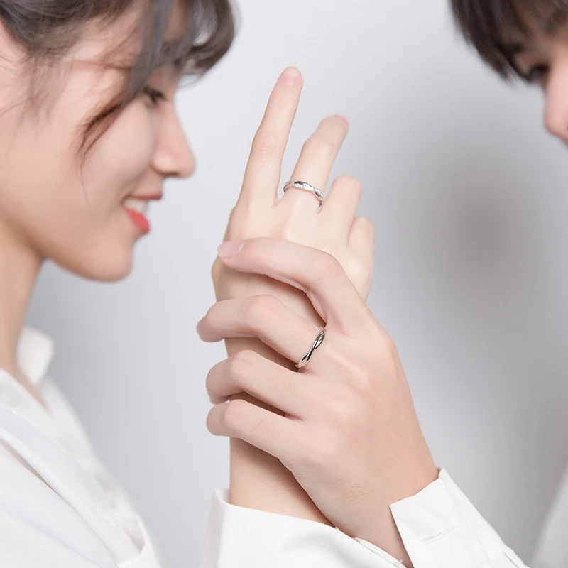 Modian Romantic Lovers Engagement Ring for Women Men 925 Sterling Silver Shining Zircon Adjustable Open Ring Fine Jewelry Bijoux - Image 4