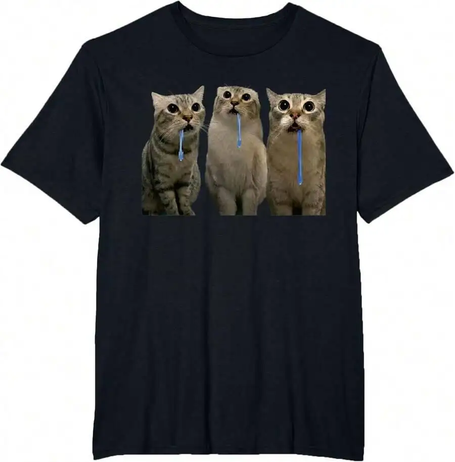 Cats Yelling At A Drooling Cat Double Funny Meme T-Shirt 100% Cotton Trendy Y2K Short-Sleeve Tee – Soft, Quick-Drying, &