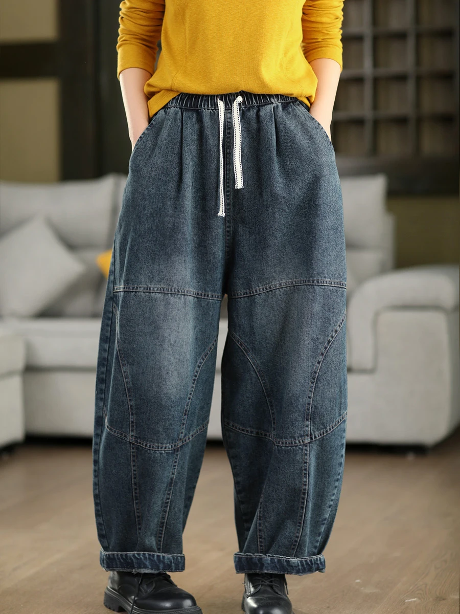 

Джинсы-харланы для похудения, повседневные брюки, художественные длинные брюки для женщин, весенний сезон, свободный крой, без эластана