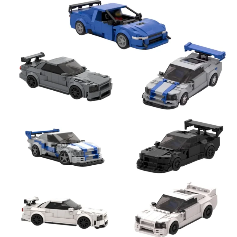 Hot Nissaned Skyline R33 R34 Speed Champions Sports Cars Back to the Future Techniced Building Blocks Bricks Set CHildren Toys