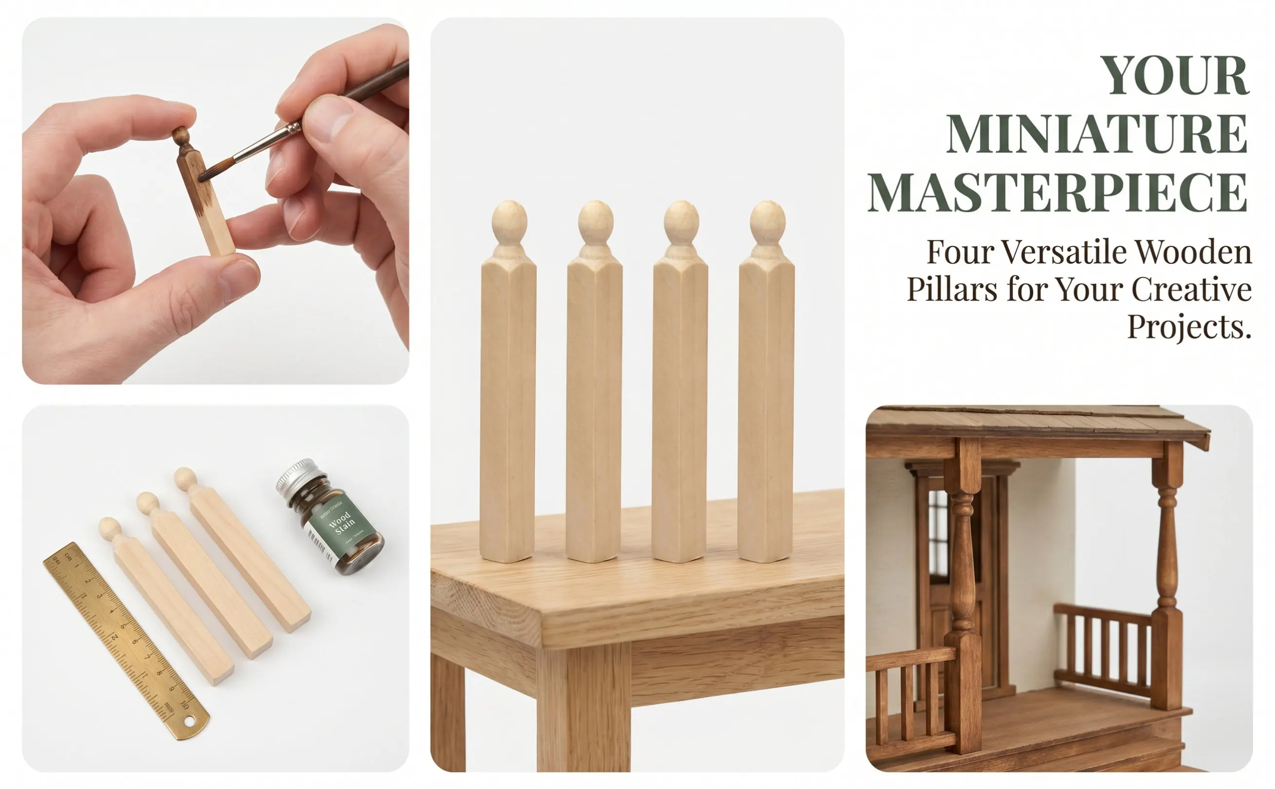 4Pcs Miniature Wood Pillars DIY Material Stairs Making Accessories for 1:12 Mini House Furniture Decor Mini Wood Newel Posts