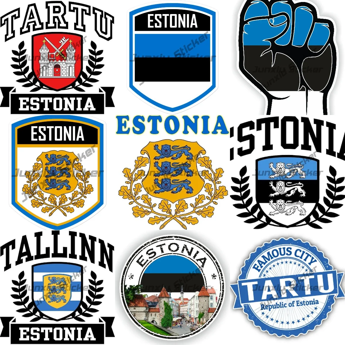 

Estonia Coat of Arms Emblem Stickers - Estonian Estonia Coat of Arms Designs Round Seal Gay Rainbow Map Flag Decal Accessories