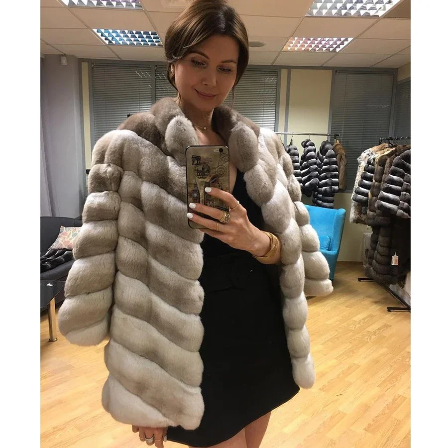 Abrigo de piel para mujer, abrigo de piel blanco, abrigo de cuero genuino para mujer, chaquetas de piel de invierno para mujer, Chaqueta corta de piel de conejo de lujo para mujer