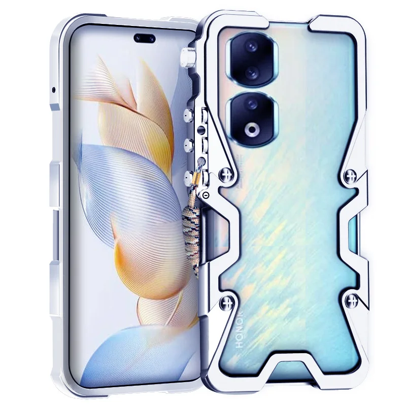 

Luxury Armor Metal Aluminum Phone Cases Bumper For Honor90 Honor 90 Gr Pro & 90 Lite Cover Mechanical Purely Handmade Skull Case