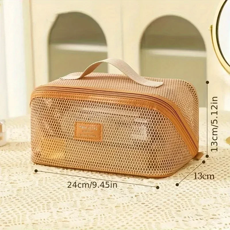 Neue Netzgarn-Mesh-Kosmetiktasche, transparent, große Kapazität, Kissen-Reise-Essential, Toilettenartikel-Beutel, multifunktionale Kosmetiktasche – Detail 10
