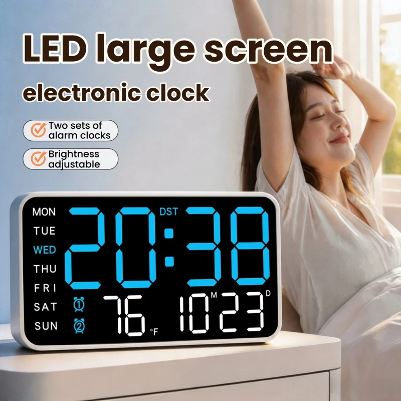 LED Large Screen Digital Clock One Screen To Control Time Temperature Date 5 Levels Of Brightness Adjustment Room Decoration