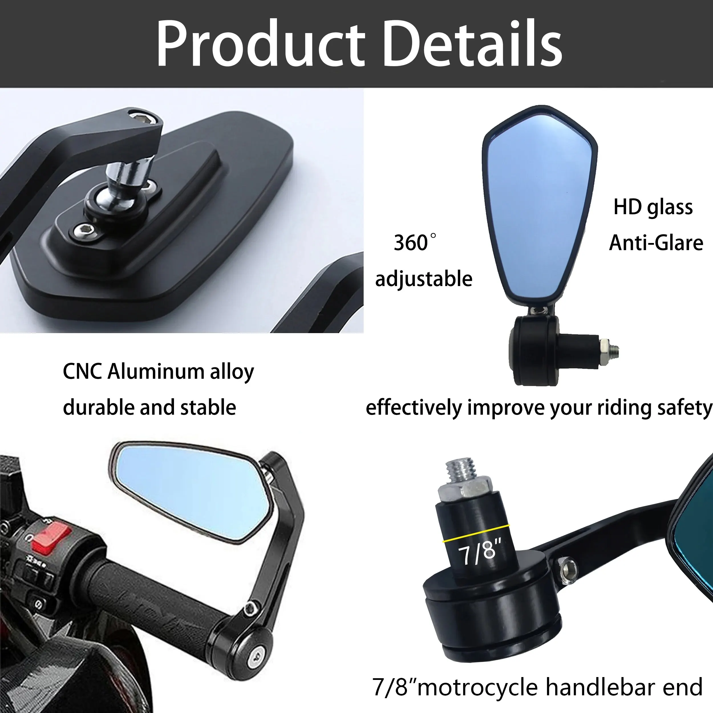 Motorcycle Rear View Mirrors Anti-Glare HD Motorbike Black Handlebar End Side Mirror for Scooters ATV Bike Motorcycles image 4