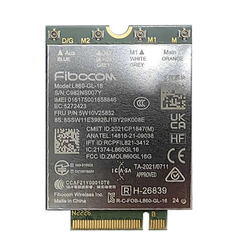 

Fibocom L860-GL-16 LTE Cat16 M.2 Module For Thinkpad P16 GEN1 Gen2 T14 P14s Gen4 Laptop WWAN Card