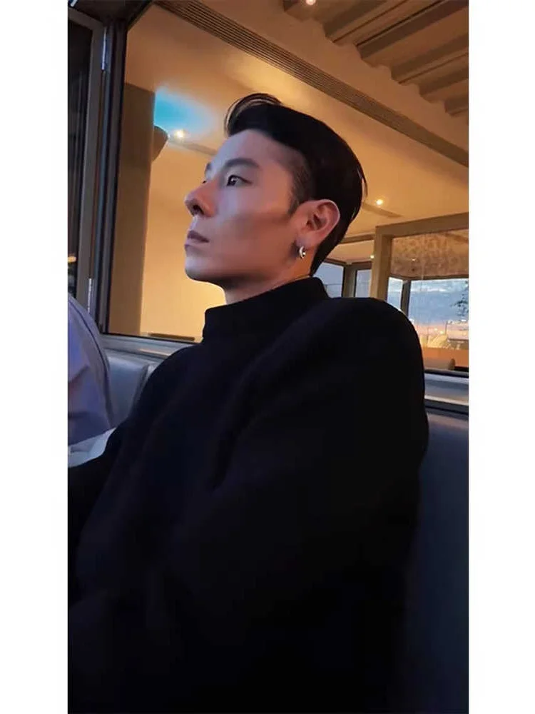 

Bla Slim Fit Knitwear f High Collar Men's Thermal Top Trendy Long Sve Polyester Fiber Casual Sle Autumn Warm irt