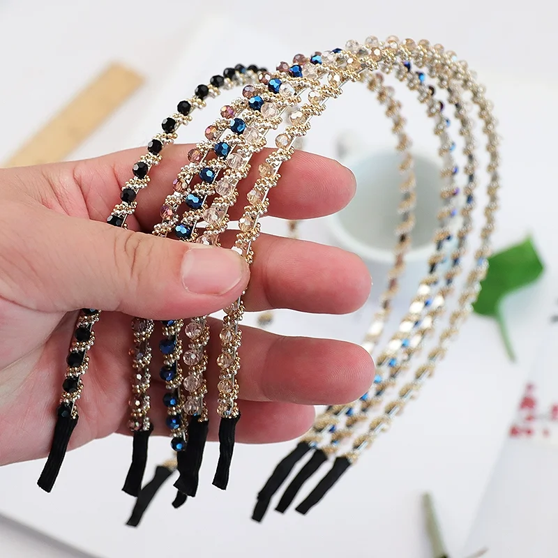 

Sweet Color Crystal Spring Female Casual Hair Clips Handmade Beads Hairband for Women Girls Simple Hair Accessories New Headwear