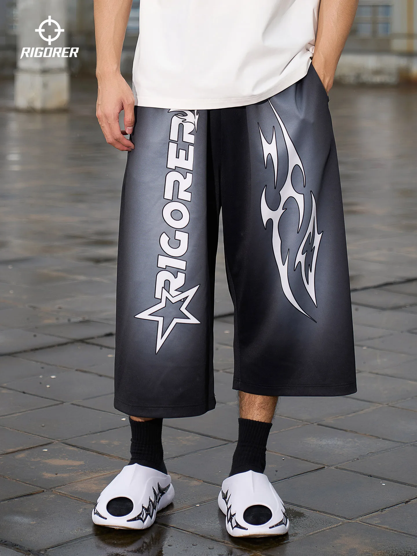 

RIGORER New Summer Men's Basketball Pants, Breathable Ice Silk Straight-Leg 8 - Point Pants, Sports and Casual Drop - crotc