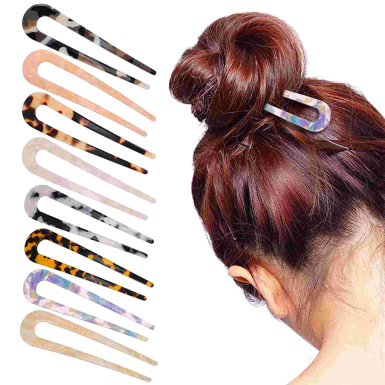 

8 Pcs Hair Forks U-shaped Acetate Hairpin Clips Bun Bobby Pins Sheet Accessories