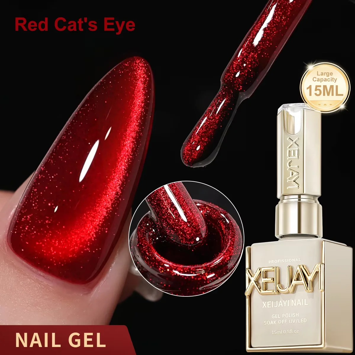 XEIJAYI 1 Stück 15ML Katzenauge Nagel-Gel-Lack Semi-Permanent Nail Art UV LED Hochpigmentierter Nagellack für Salon und DIY – Detail 6
