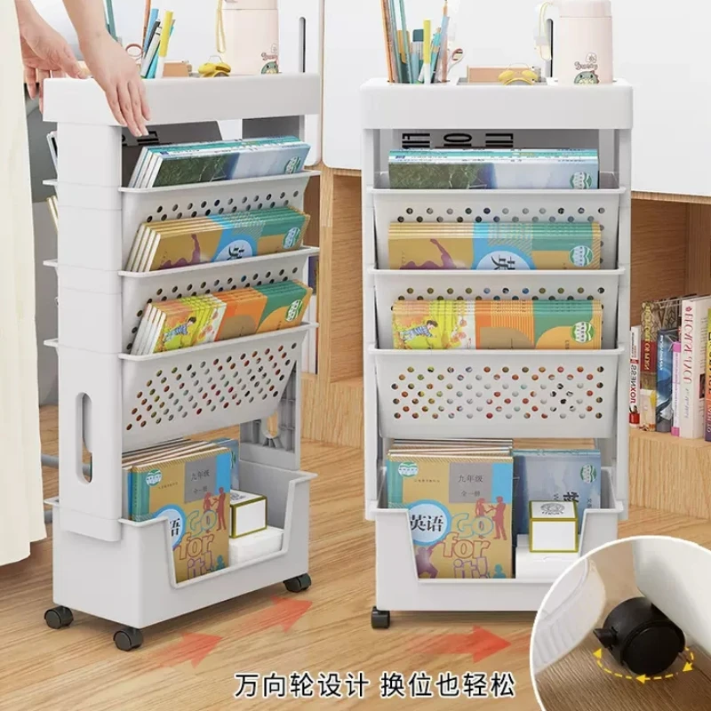 Simple Mobile Versatile Storage Rack on Wheels for Books Documents Home Office Classroom Flexible Moving Shelf