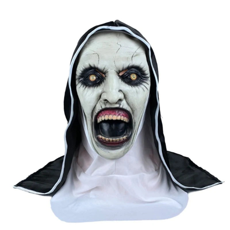 Die Horror gruselige Nonne Latex Maske mit Kopftuch Valak Cosplay für Halloween Kostüm
