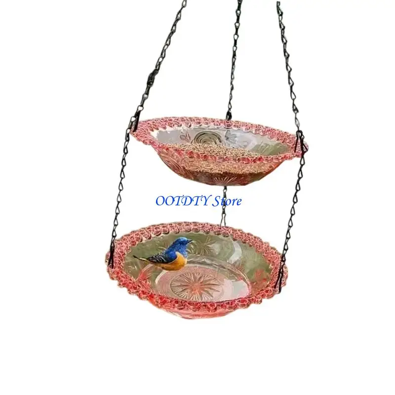 367A Attractive Double Layer Hanging Bird Bath With Even Structure For Garden Wildlife Enjoyment