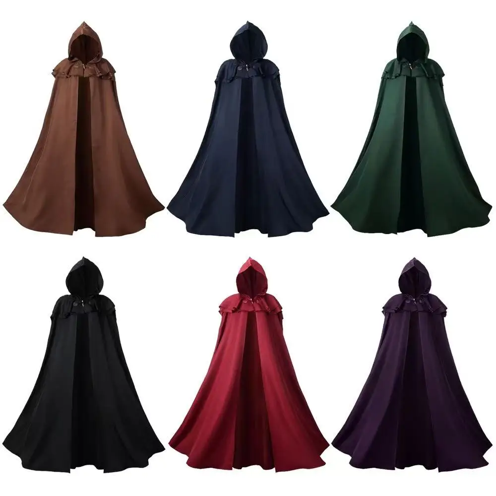 Gothic Style Hooded Cloak Men Women European Medieval Knight Cape Halloween Wizard Cosplay Costume Cloak with Hat Male