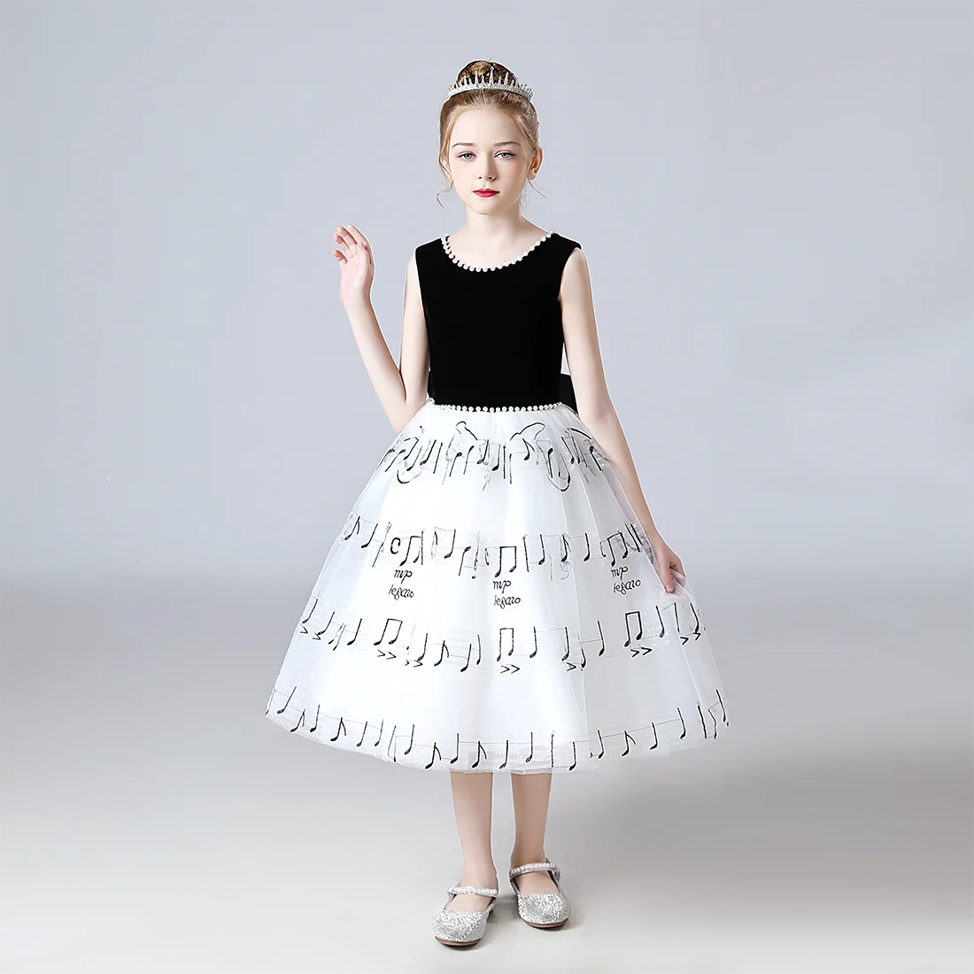 

Princess Tulle Girls Dress O Neck Junior Bridesmaid Dresses Christmas Junior Concert Bithday Party Pageant Gown Music Note