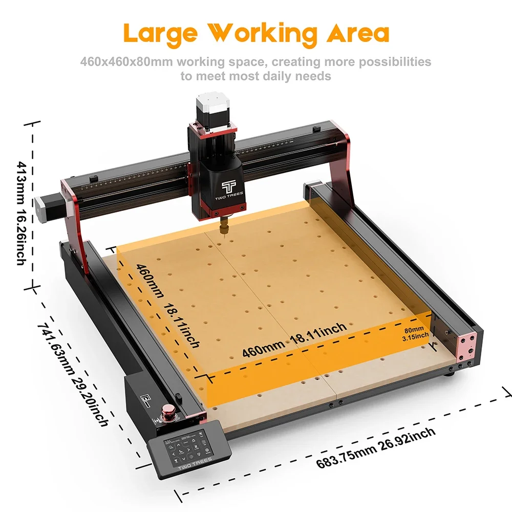 TWOTREES-mesa profesional TTC450Pro, compatible con varias combinaciones de módulos, 460x460x80mm, área de trabajo CNC, juego de enrutadores de madera OEM