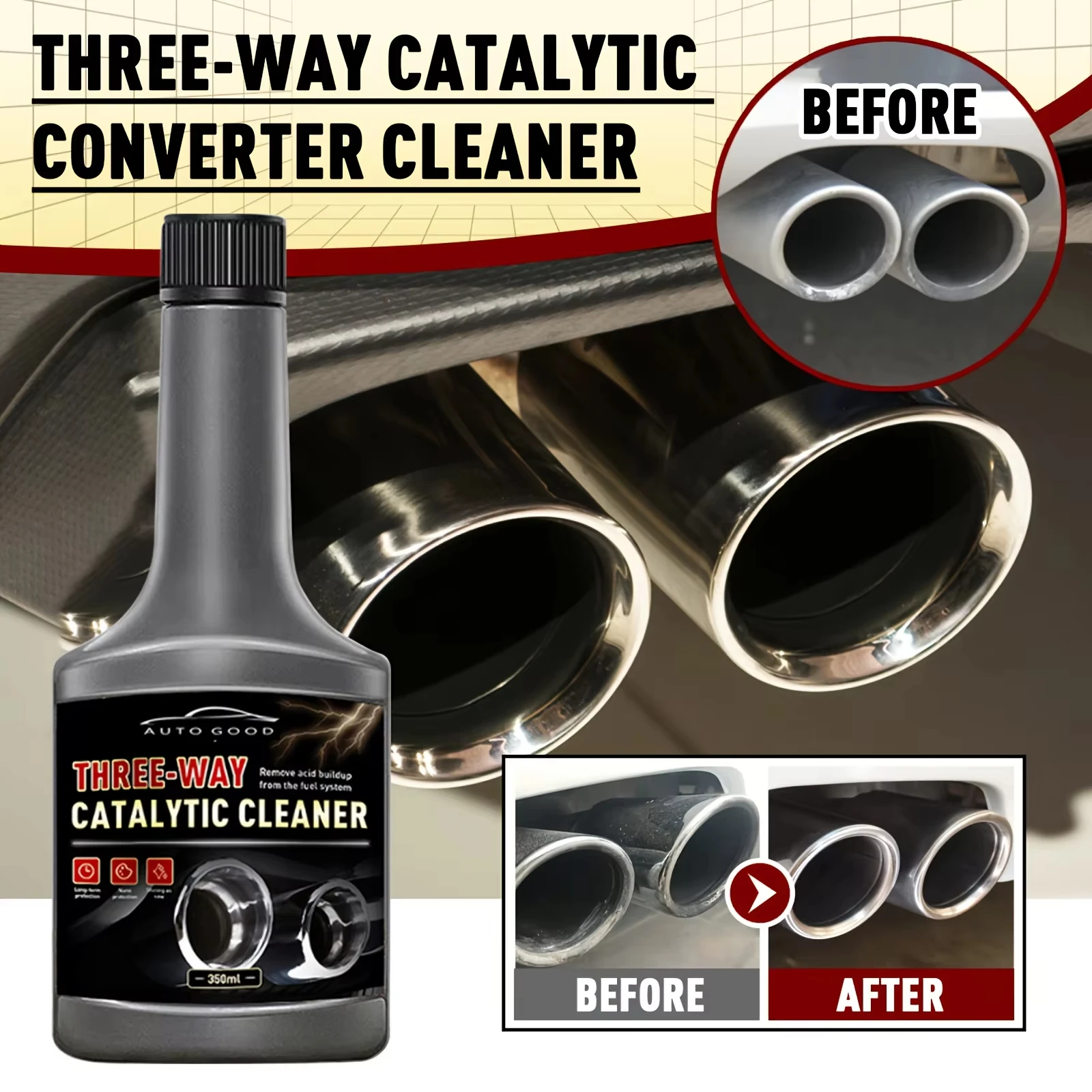 350ml Car Three-way Catalytic Cleaner, Engine Cleaner, Non-Removable Exhaust Gas Catalytic Removal of Carbon Deposits Inside the