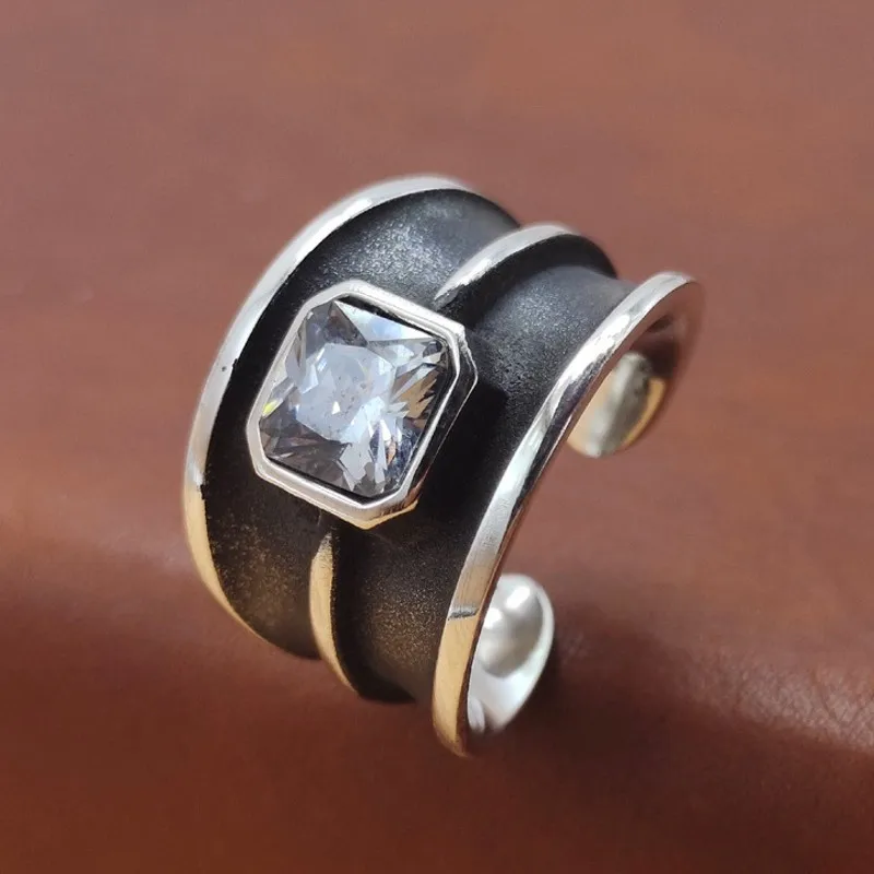 BOCAI S925 Sterling Silver Rings for Women Men New Fashion Agate Circular White Shell Angel Vintage Jewelry Adjustalbe Wholesale