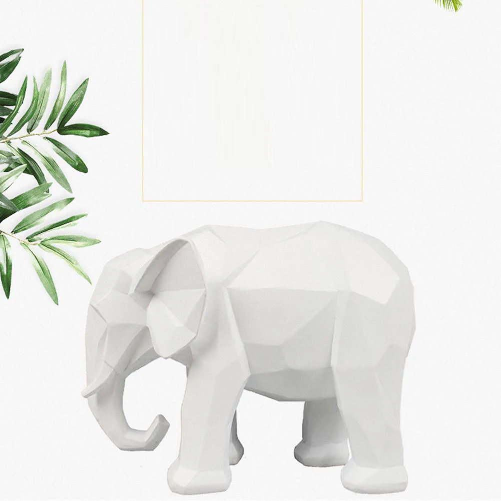 BEAU-Fashion Abstract 3D Print Elephant Statue Resin Ornaments Home Decoration Accessories Gift Geometric Elephant Sculpture